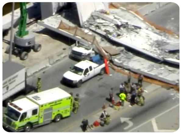 美國首個「快速施工法」人行橋突發倒塌8輛車毀 4人死亡多人受傷