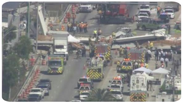 美國首個「快速施工法」人行橋突發倒塌8輛車毀 4人死亡多人受傷